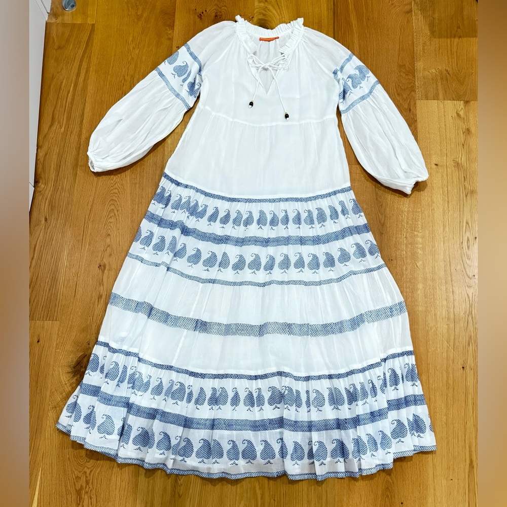 Oliphant White and Blue Maxi Dress